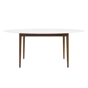 Modern Walnut and White Oval Dining Table