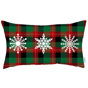 Christmas Snowflake Trio Plaid Lumbar Throw Pillow