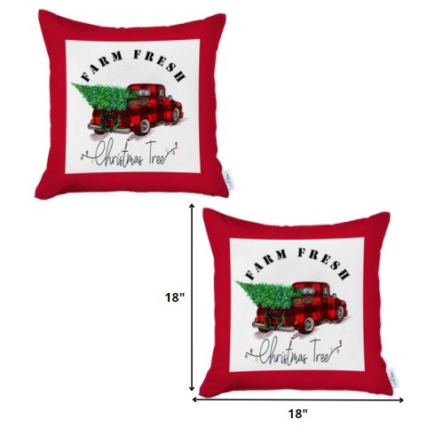 Set of 2 Christmas Buffalo Check Pick Up Truck Throw Pillows - 99fab 