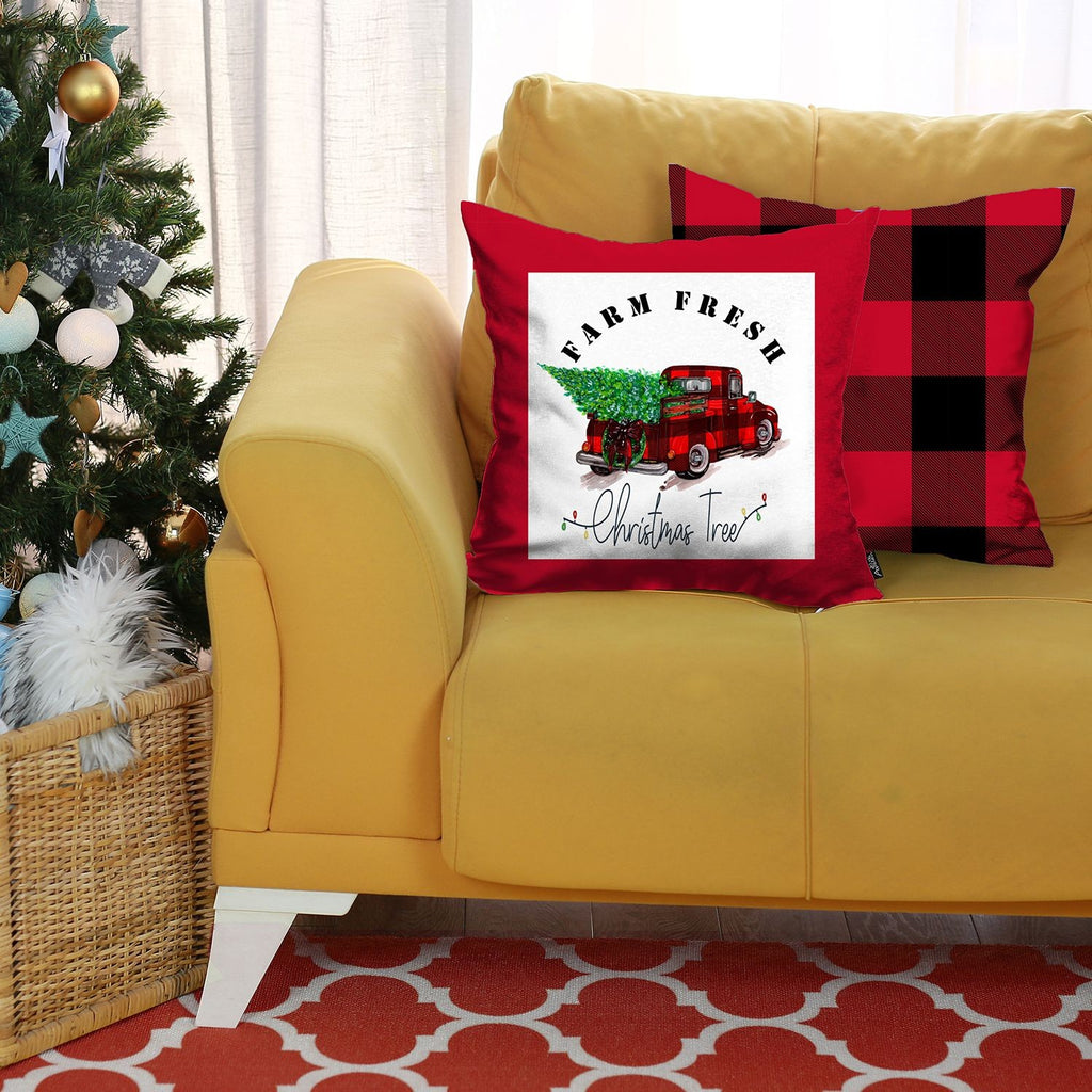 Set of 2 Red Plaid and Red Truck Throw Pillows - 99fab 