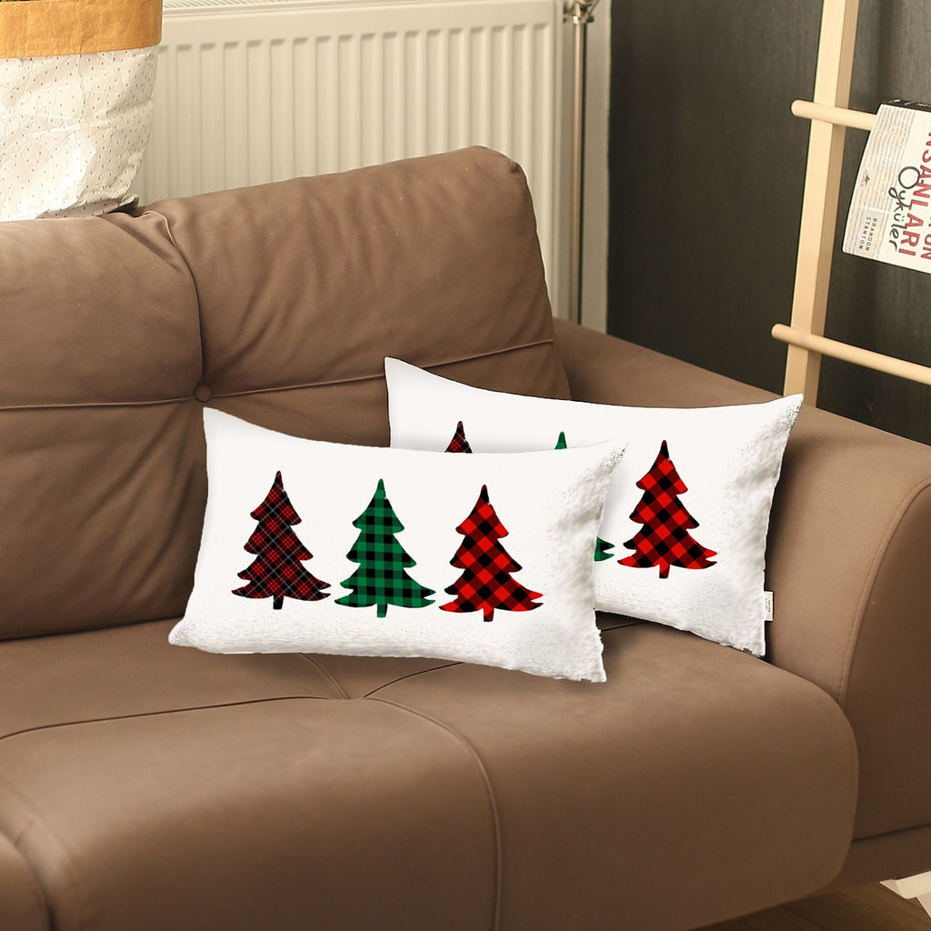 Set of 2 Christmas Tree Trio Plaid Lumbar Throw Pillows - 99fab 