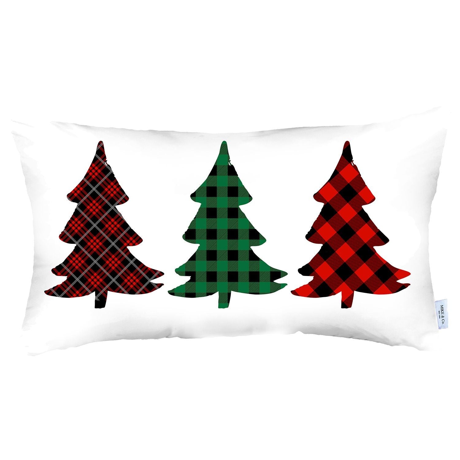 Christmas Tree Trio Plaid Lumbar Pillow Cover