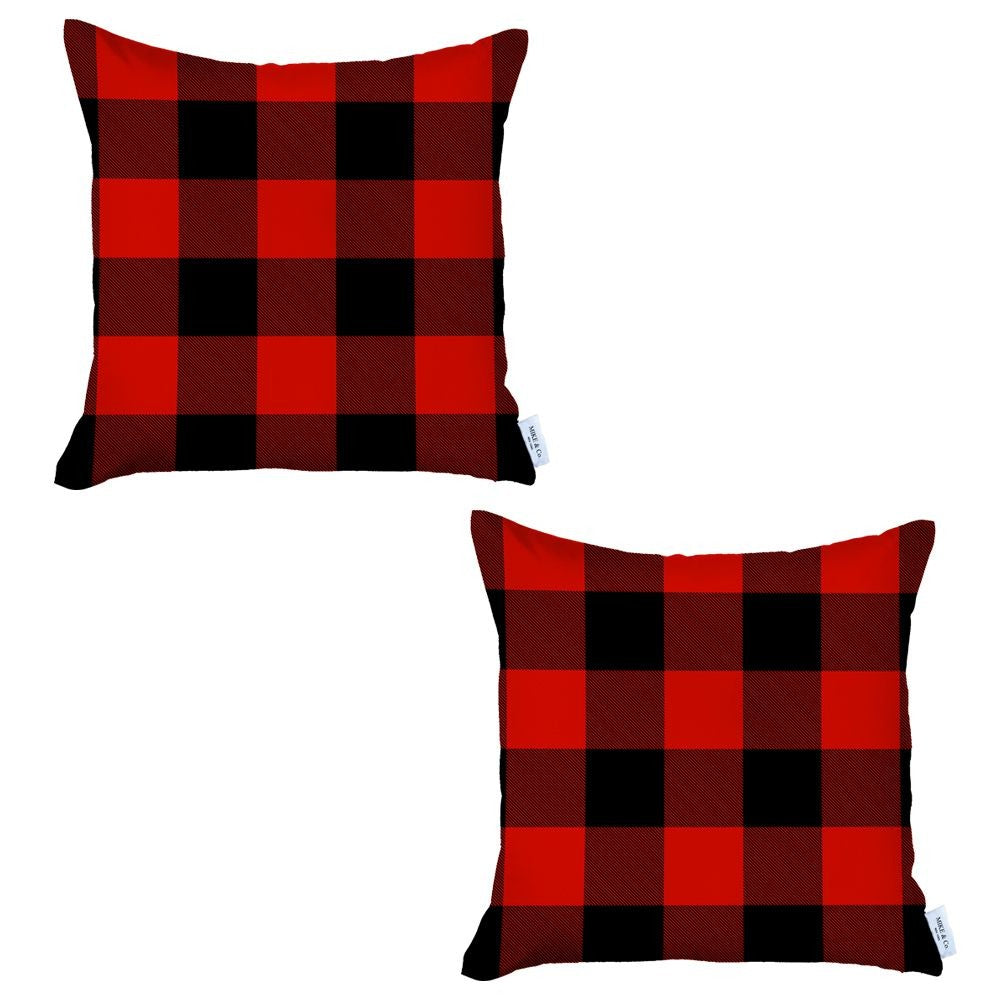 Set of 2 Red and Black Buffalo Plaid Throw Pillow Cover