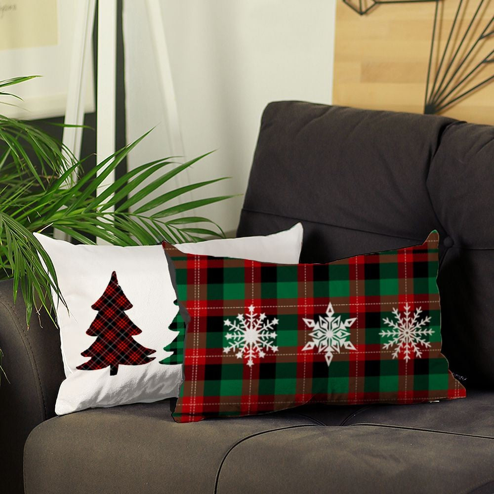 Set of 2 Christmas Plaid Lumbar Decorative Pillow Covers