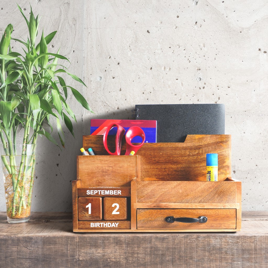 Natural Rustic Wood Desk or Counter Organizer - 99fab 