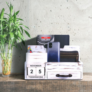 White Rustic Wood Desk or Counter Organizer