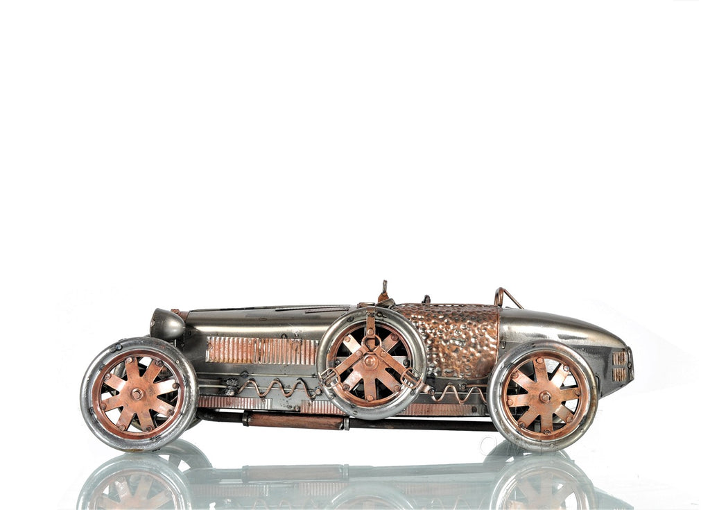 c1924 Bugatti Bronze and Silver Racecar Model Sculpture - 99fab 