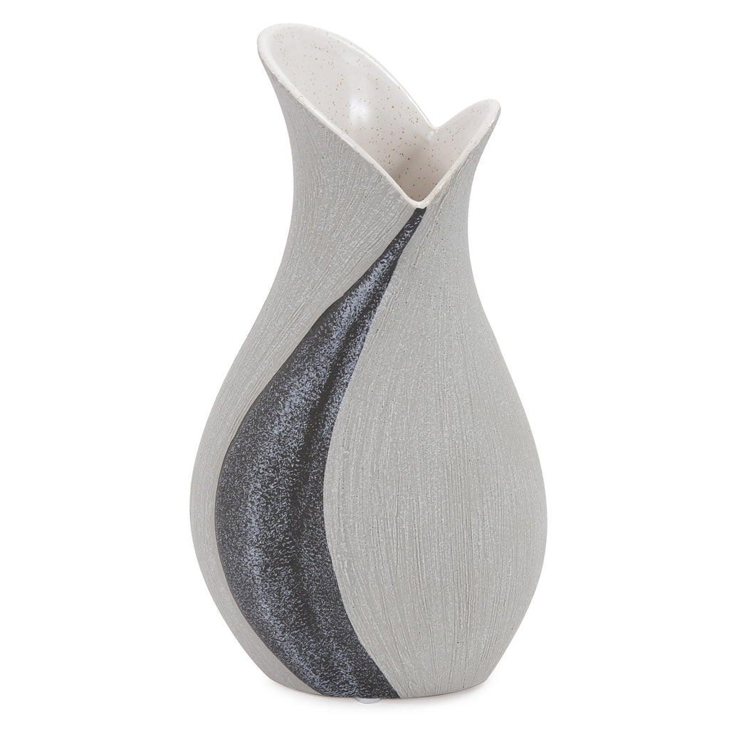 Modern Organic Two Tone Gray Speckle Tall Ceramic Vase - 99fab 