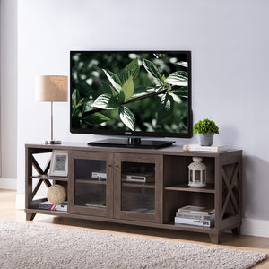 60" Brown Particle Board Mdf And Glass Cabinet Enclosed Storage TV Stand