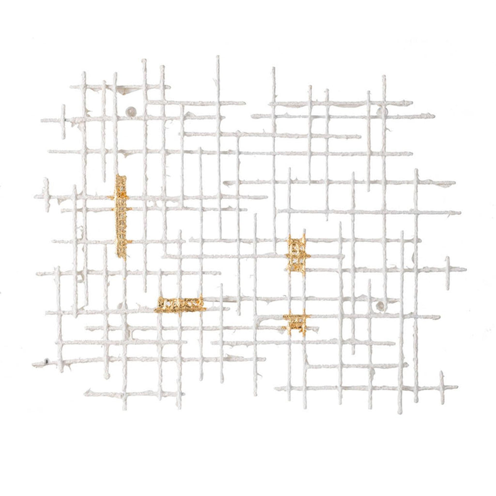 Contemporary Large White and Gold Geo Grid Wall Art - 99fab 