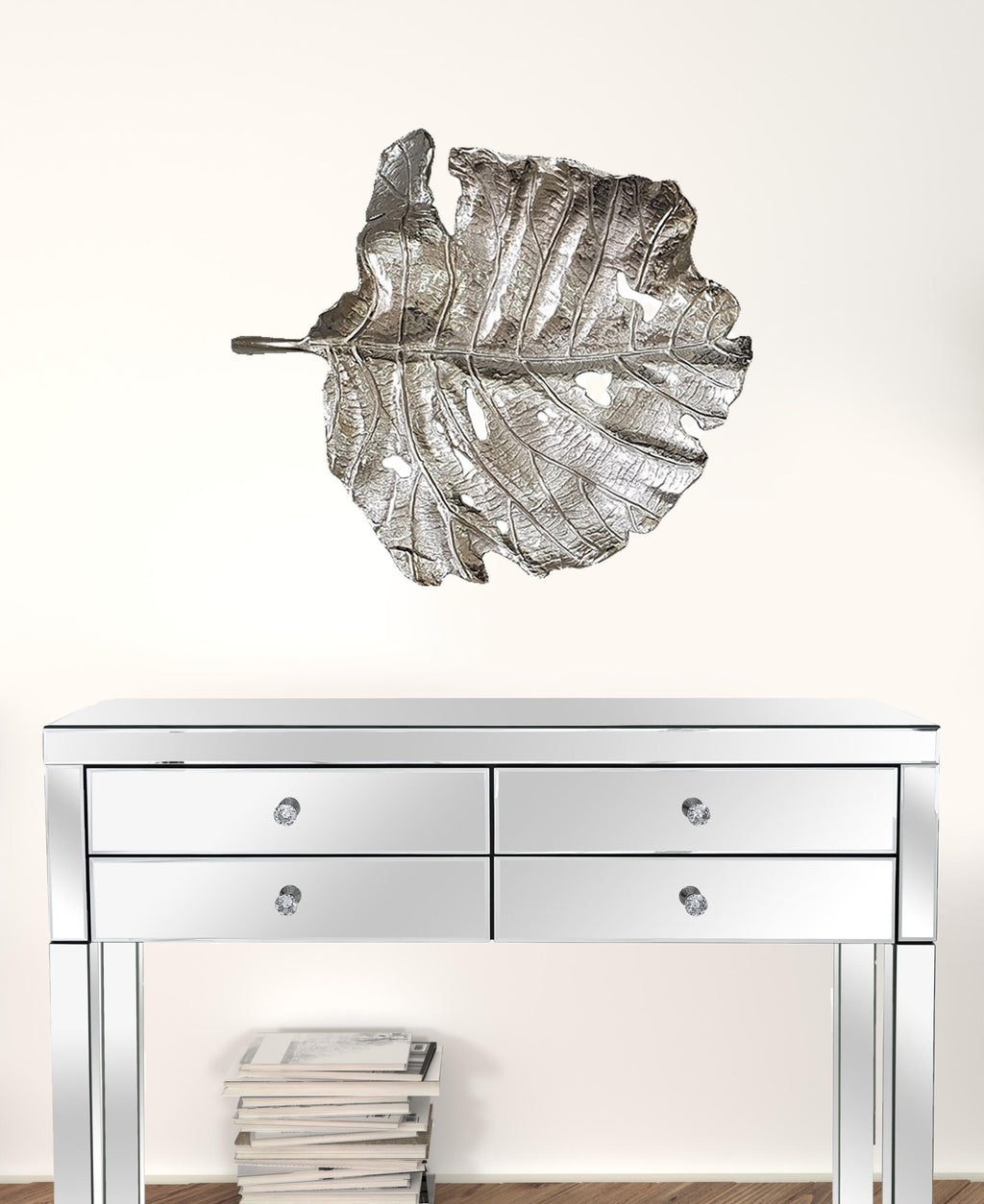 Set of 2 Shiny Silver Leaves Wall Art - 99fab 