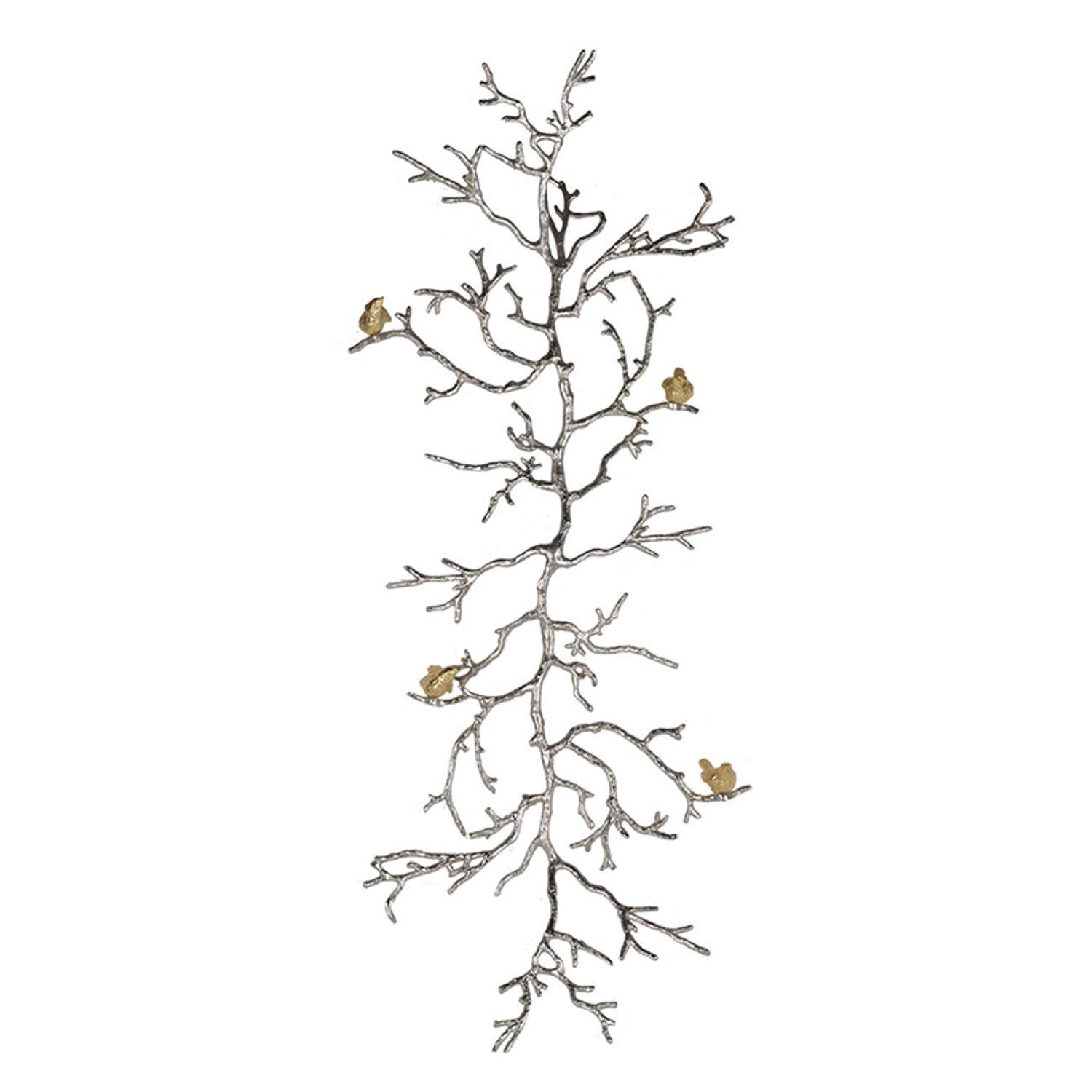 Modern 44" Silver Branch and Golden Birds Wall Art