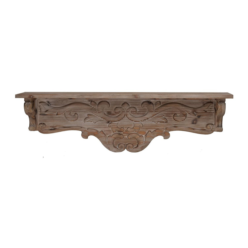 Charming Carved Floral Scroll Wooden Wall Shelf - 99fab 