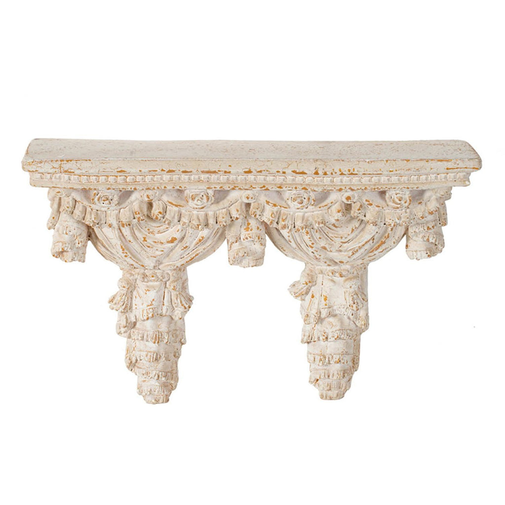 Rustic and Antiqued White and Gold Scroll Wall Shelf - 99fab 