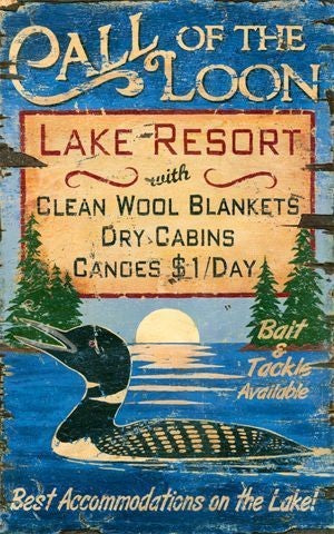 Vintage Style Loon and Lake Resort Advertisement Wall Art - 99fab 