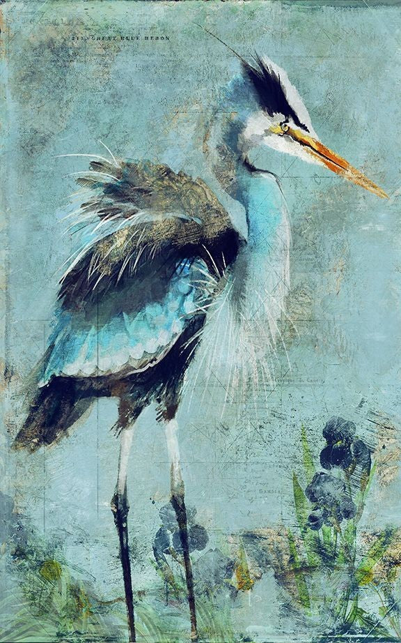 Blue Watercolor Heron Wall Art - 99fab 