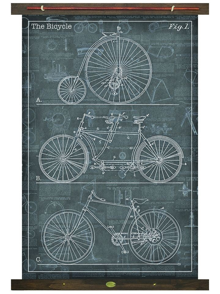 Vintage Blue Print of The Bicycle Wall Art - 99fab 