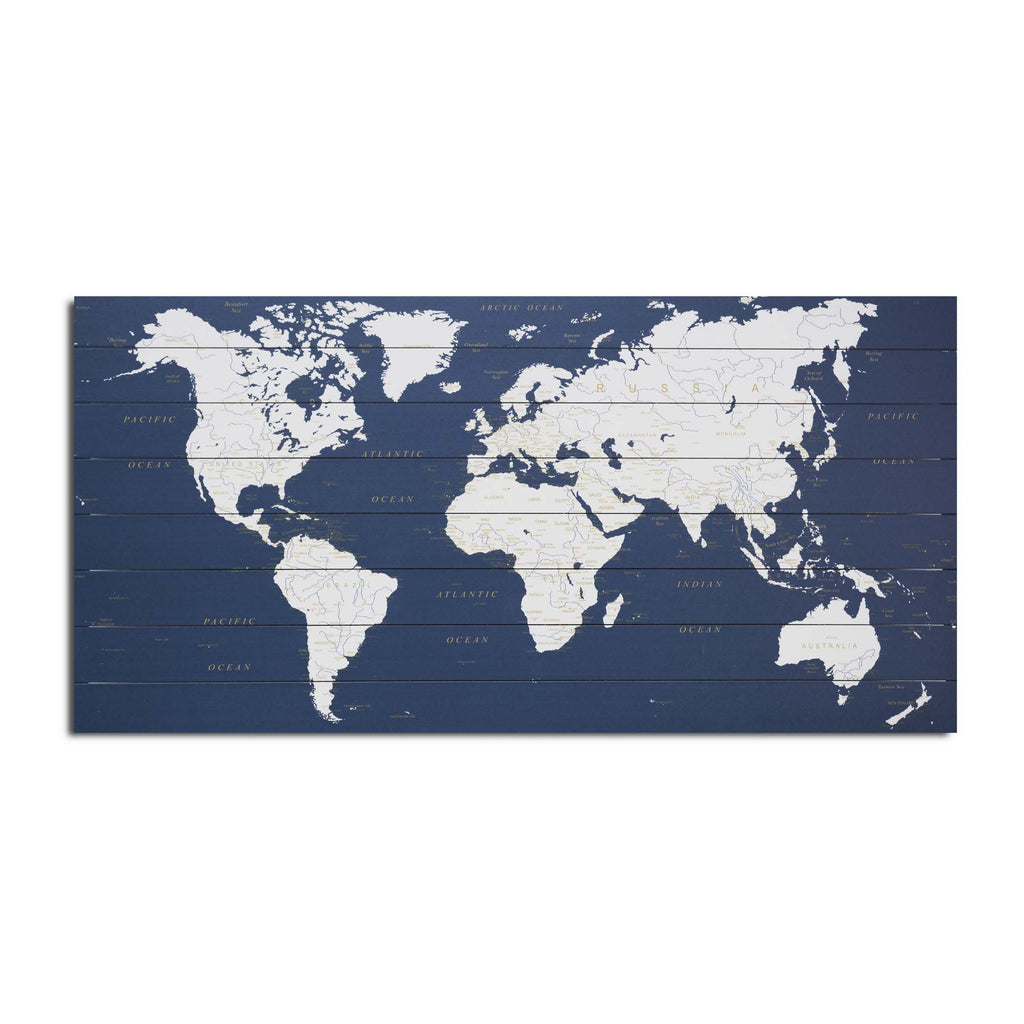 Blue and White World Map Wood Plank Wall Art - 99fab 