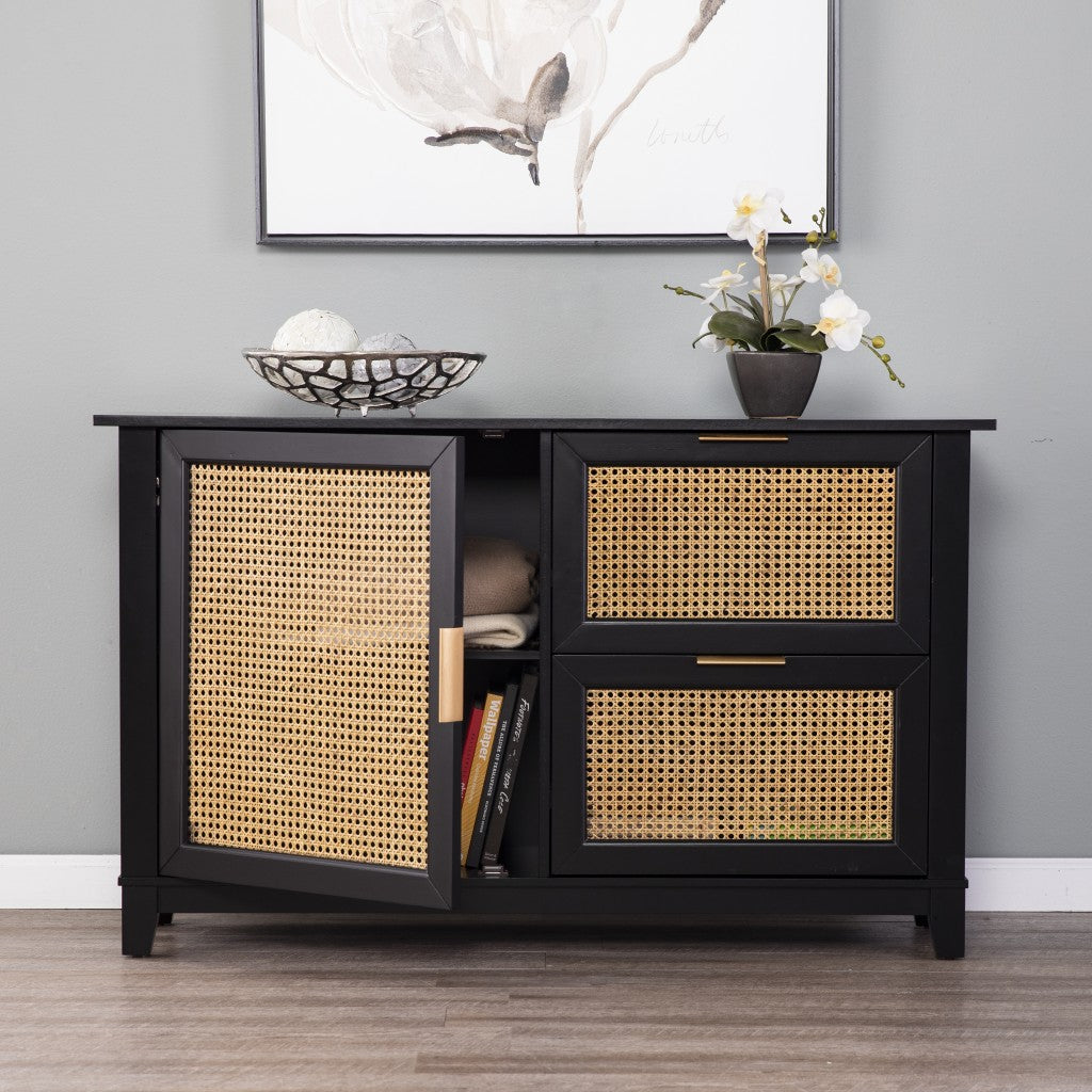 Black and Cane Bamboo Accent Storage Cabinet - 99fab 