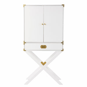 Campaign White and Gold Tall Bar Cabinet