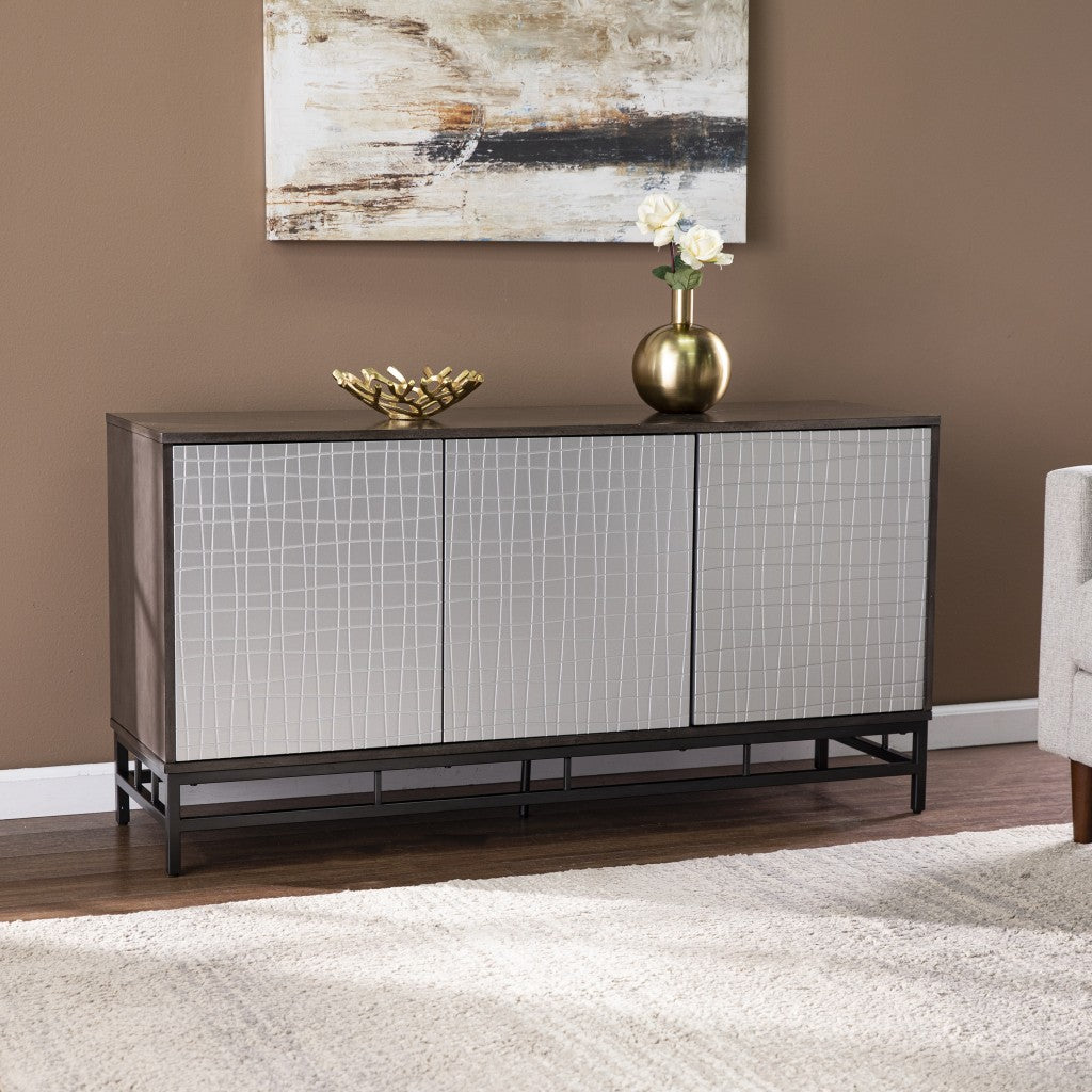 Contemporary Grid Lines Three Door Accent Cabinet - 99fab 