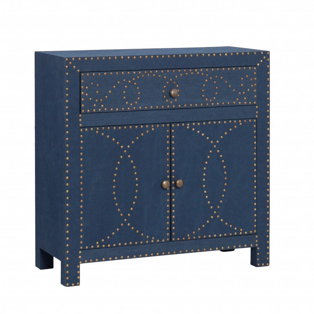 Navy and Brass Nailhead Accent Storage Cabinet - 99fab 