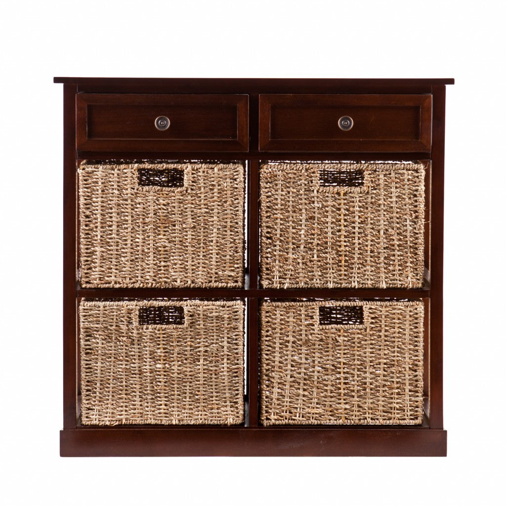 Mahogany and Seagrass Basket Storage Shelving Unit - 99fab 