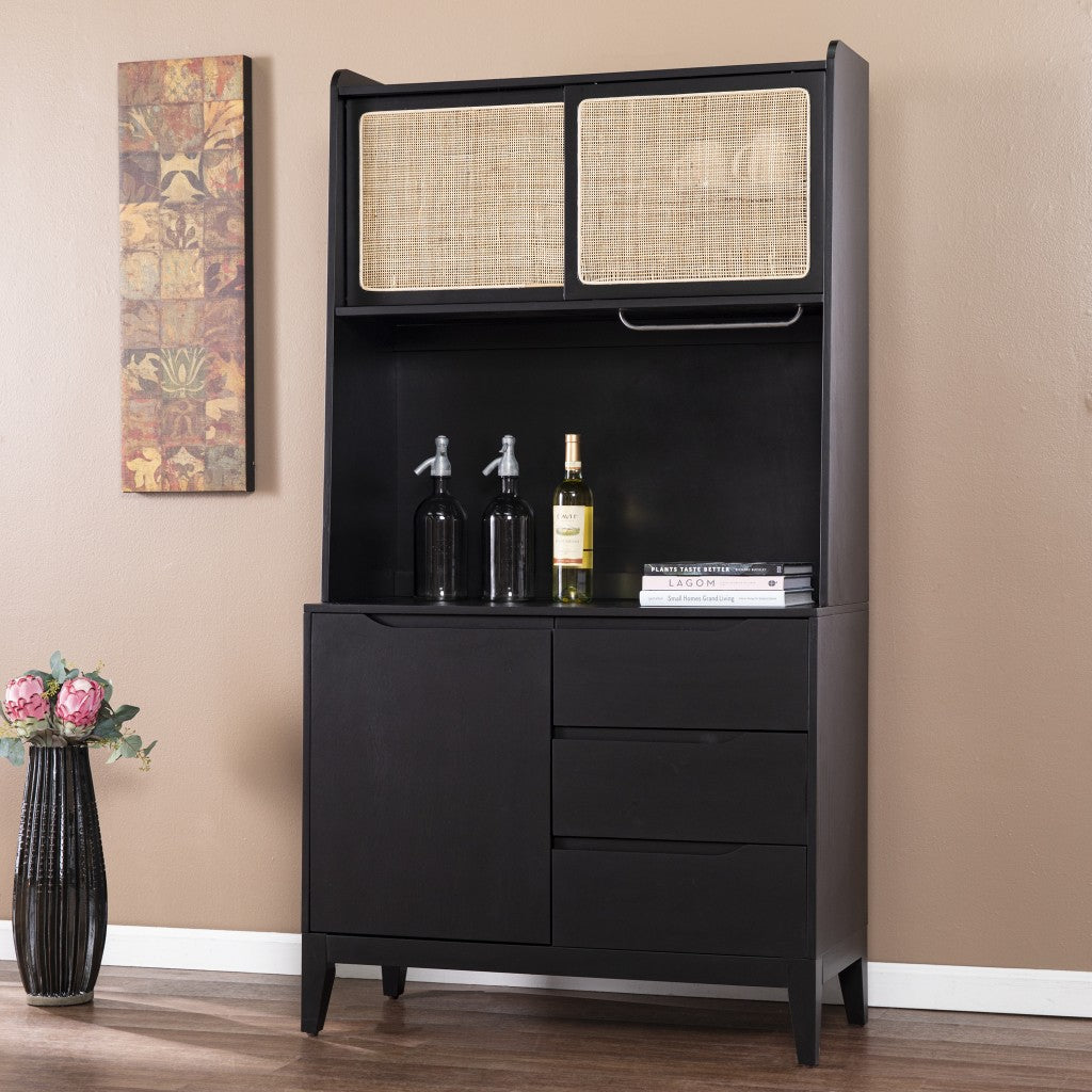 Rustic Black and Light Bamboo Tall Buffet Cabinet - 99fab 