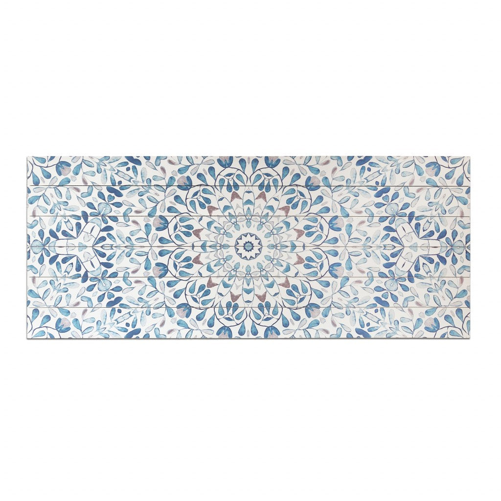 Shades of Blue Ornate Floral Wood Plank Wall Art - 99fab 