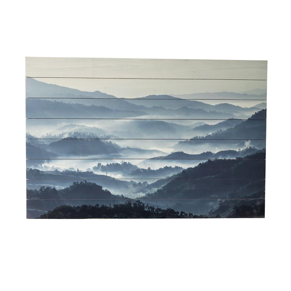 Mysteriously Misty Blue Mountains Wood Plank Wall Art - 99fab 