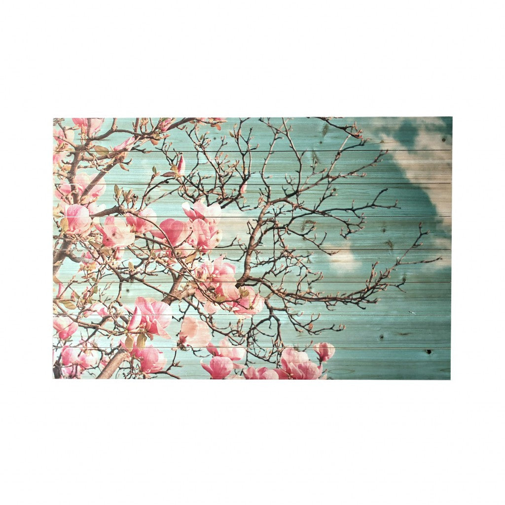 Pink Magnolia Blossoms Wood Plank Wall Art - 99fab 