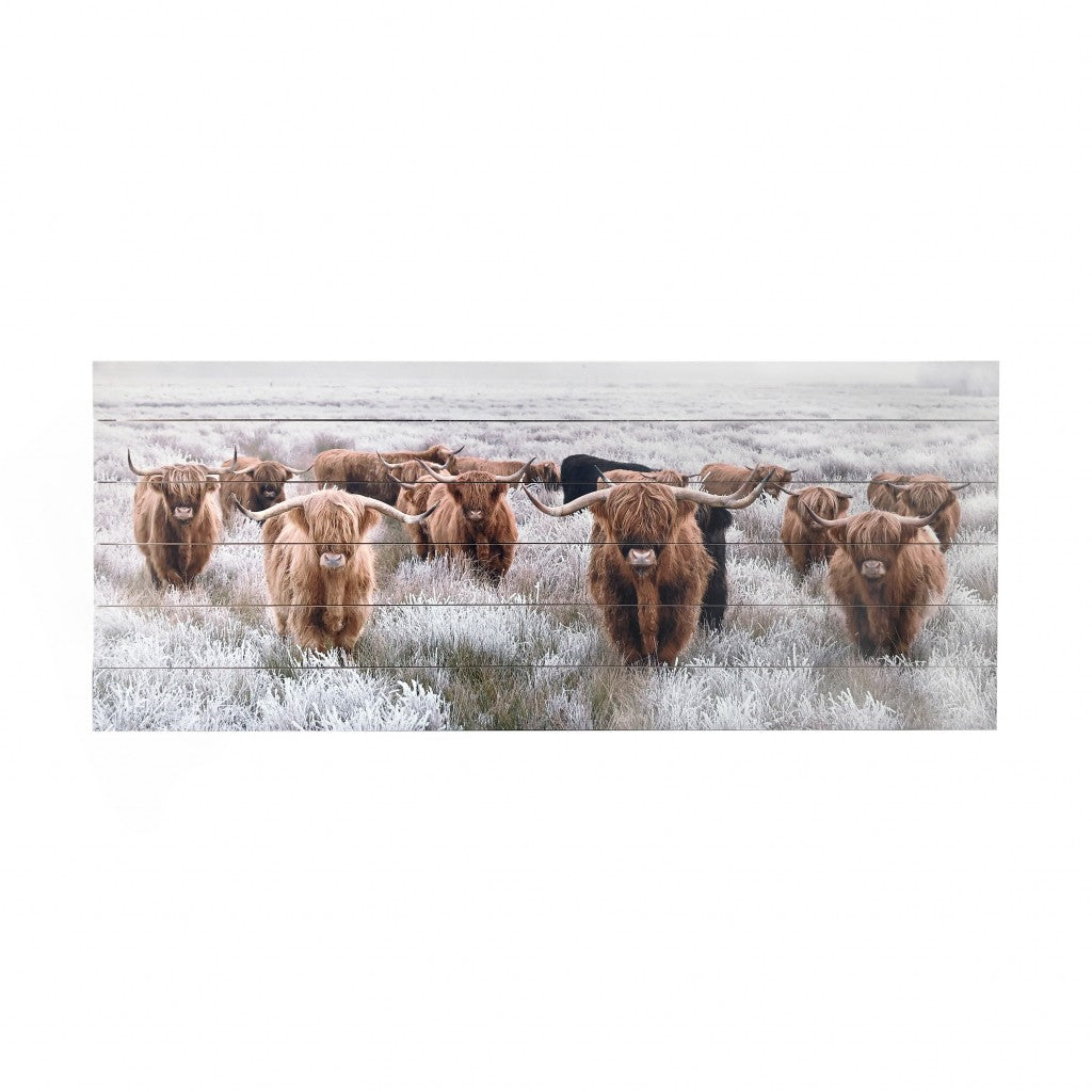 Angelic Highland Cow Herd Wood Plank Wall Art - 99fab 