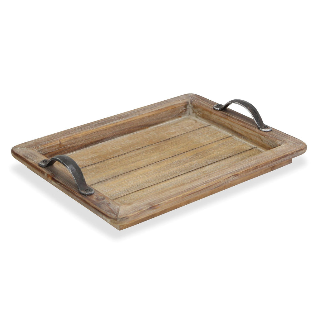 Wooden Paneled Tray with Metal Handles - 99fab 