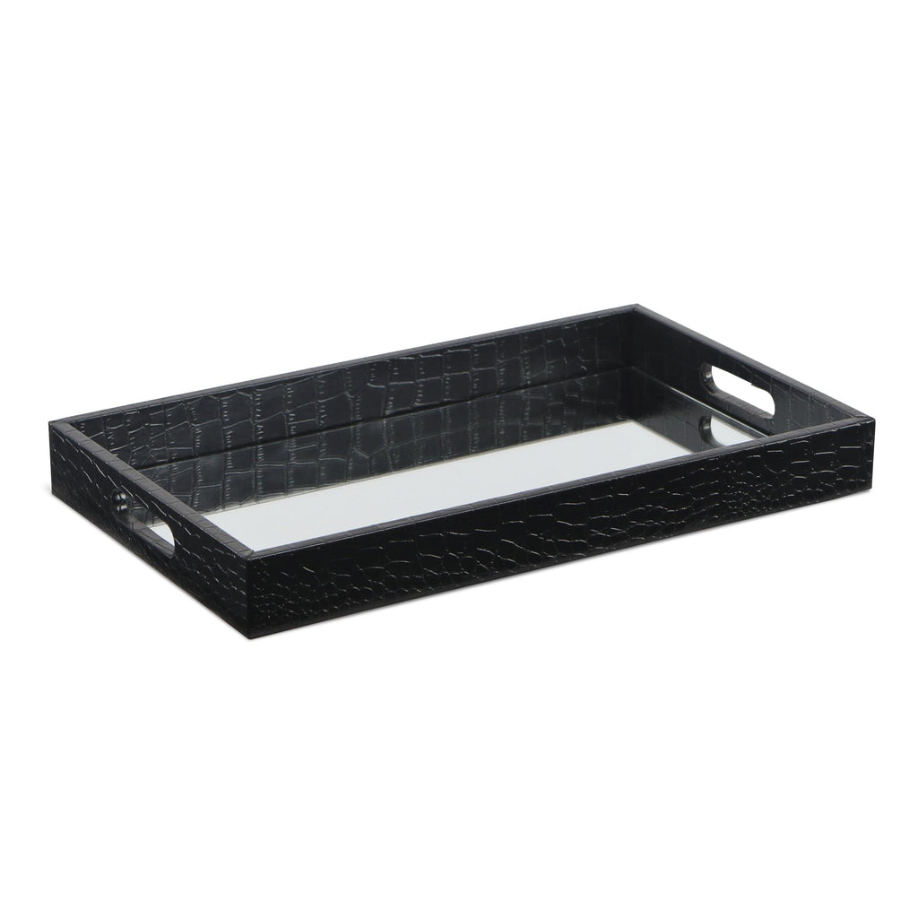 Black Faux Snakeskin Tray with Beveled Mirror - 99fab 