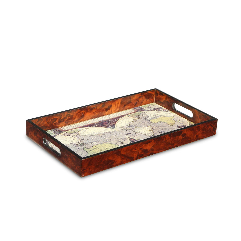 World Map Vintage Burlwood Serving Tray - 99fab 