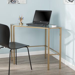 Soft Gold Metal and Glass Corner Desk