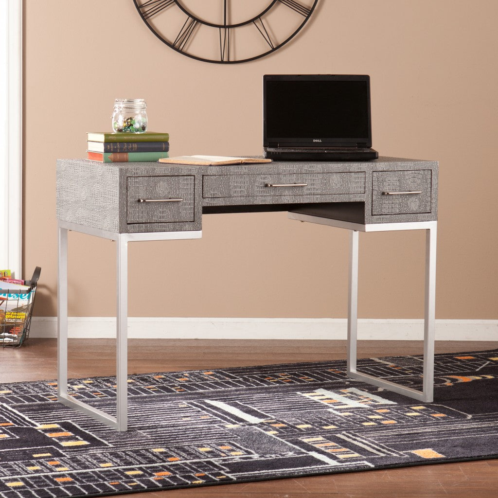 Modern Gray and Silver Faux Snakeskin Desk - 99fab 