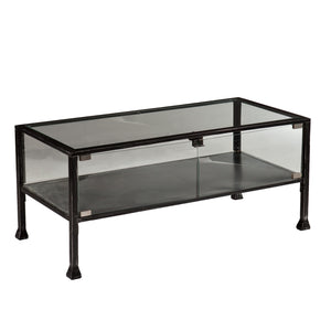 43" Black Glass And Metal Rectangular Coffee Table