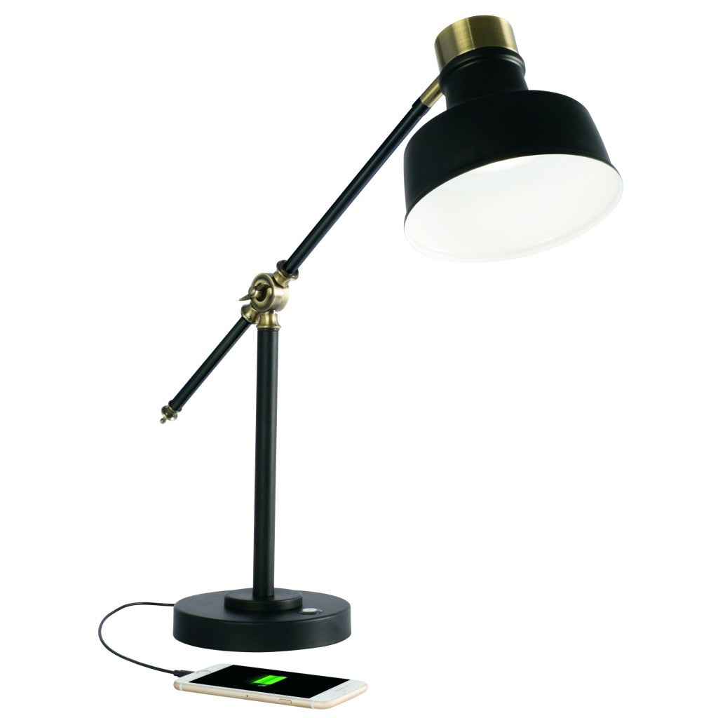 Matte Black and Antiqued Brass LED Adjustable Desk Lamp - 99fab 