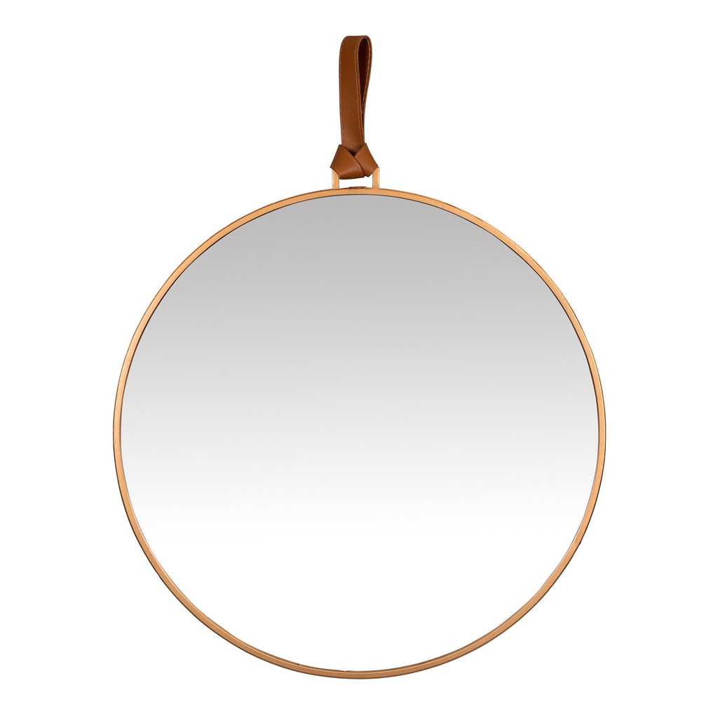 Minimalist Gold Round Mirror with Leather Strap - 99fab 