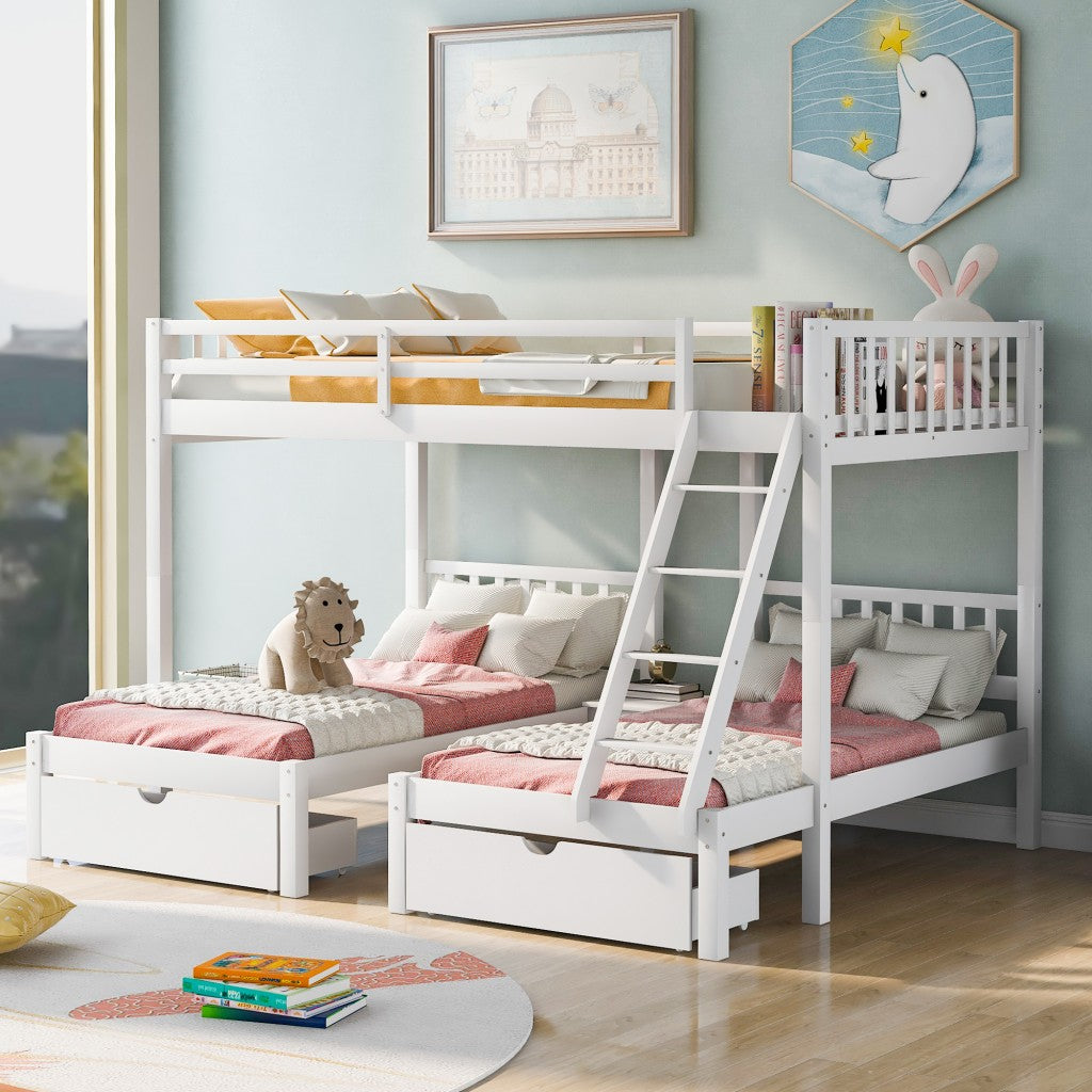 White Full Over Double Twin Triple Bunk Beds with Drawers - 99fab 