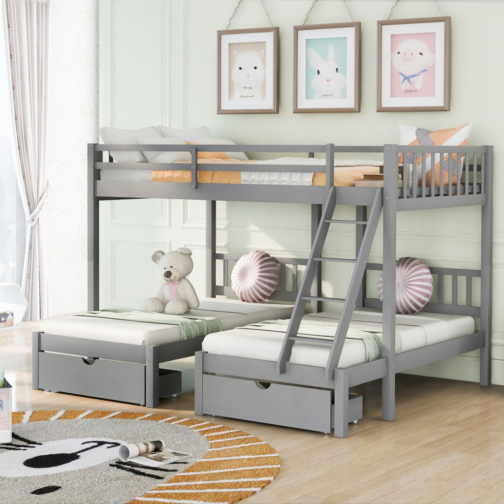 Gray Full Over Double Twin Triple Bunk Beds with Drawers - 99fab 