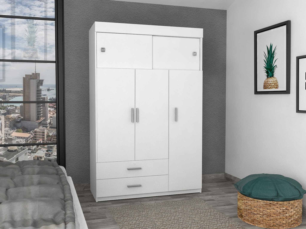 White Tall Three Door Closet with Sliding Doors - 99fab 