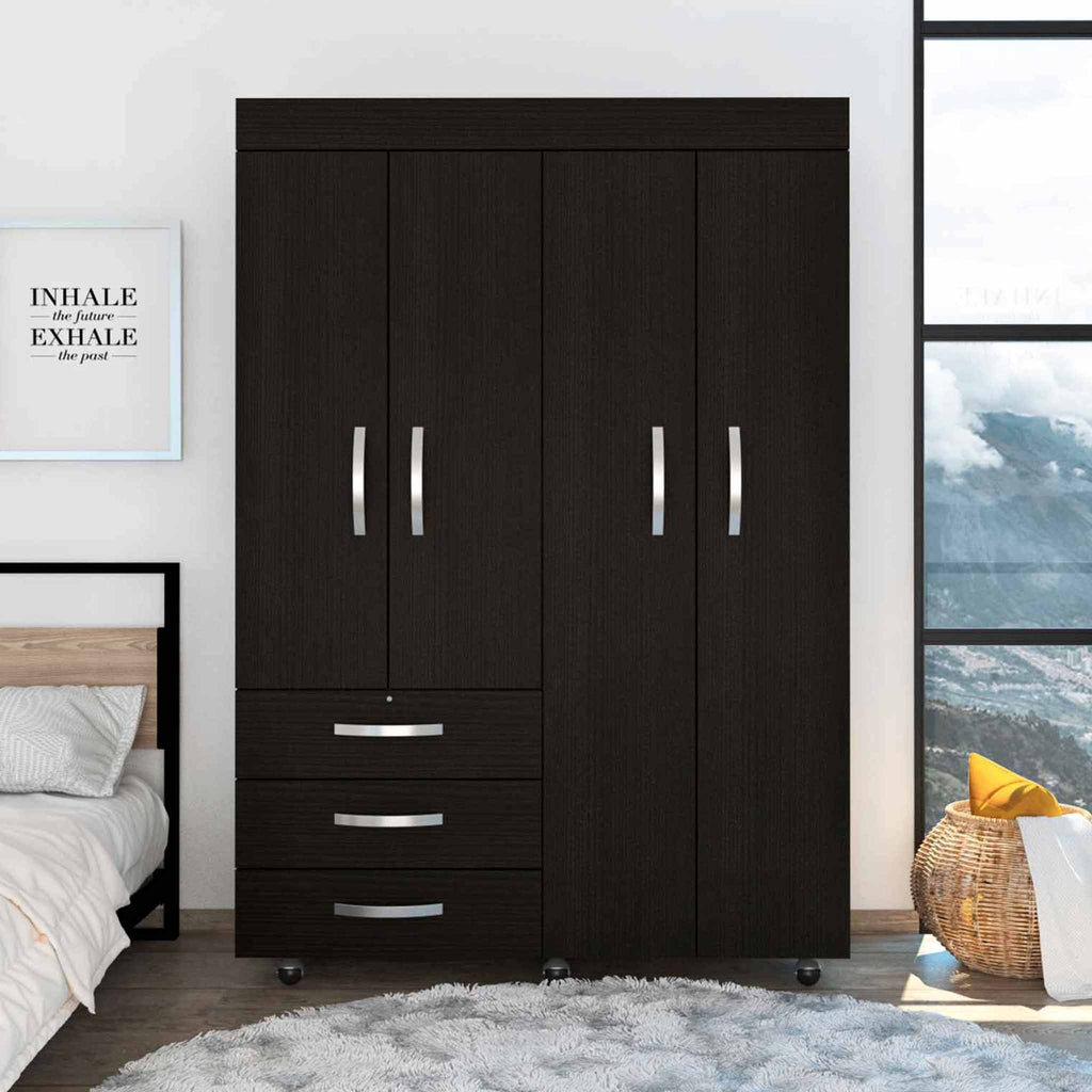 Black Tall Four Door Closet Wardrobe - 99fab 