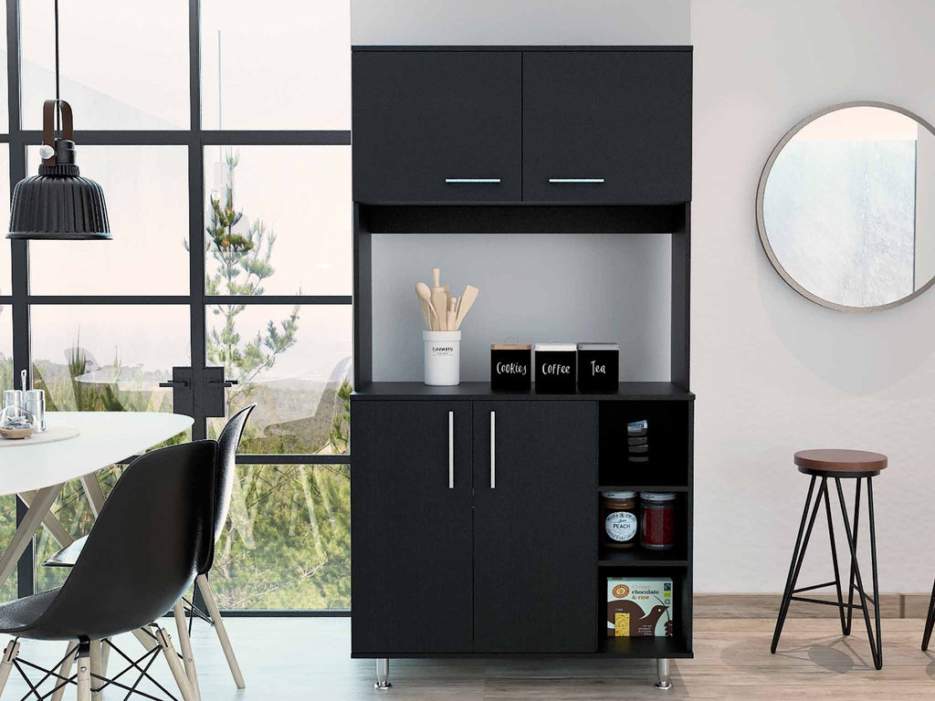 Modern Black  Kitchen Cabinet with Two Storage Shelves - 99fab 