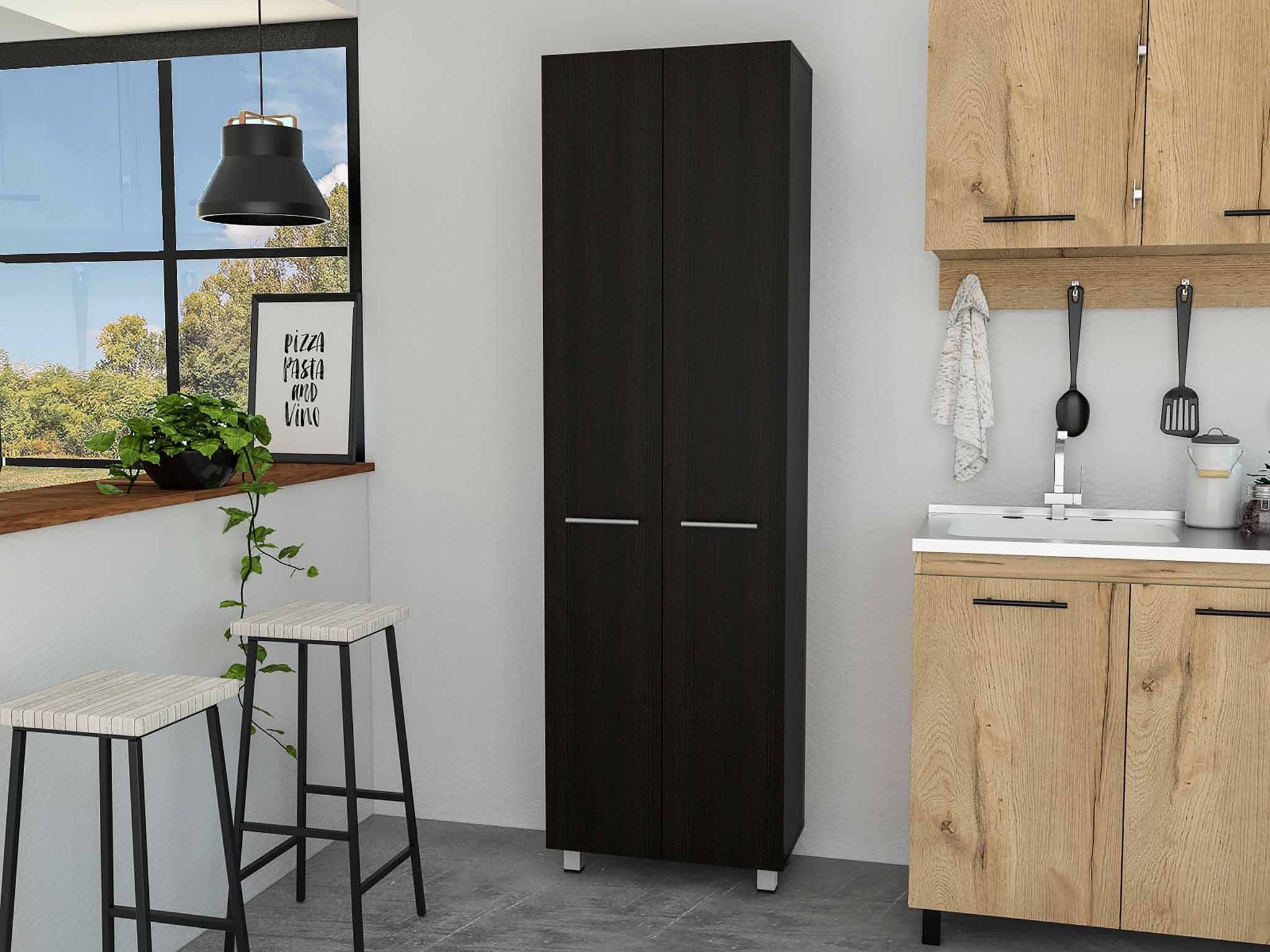 78" Modern Black Pantry Cabinet with Two Full Size Doors