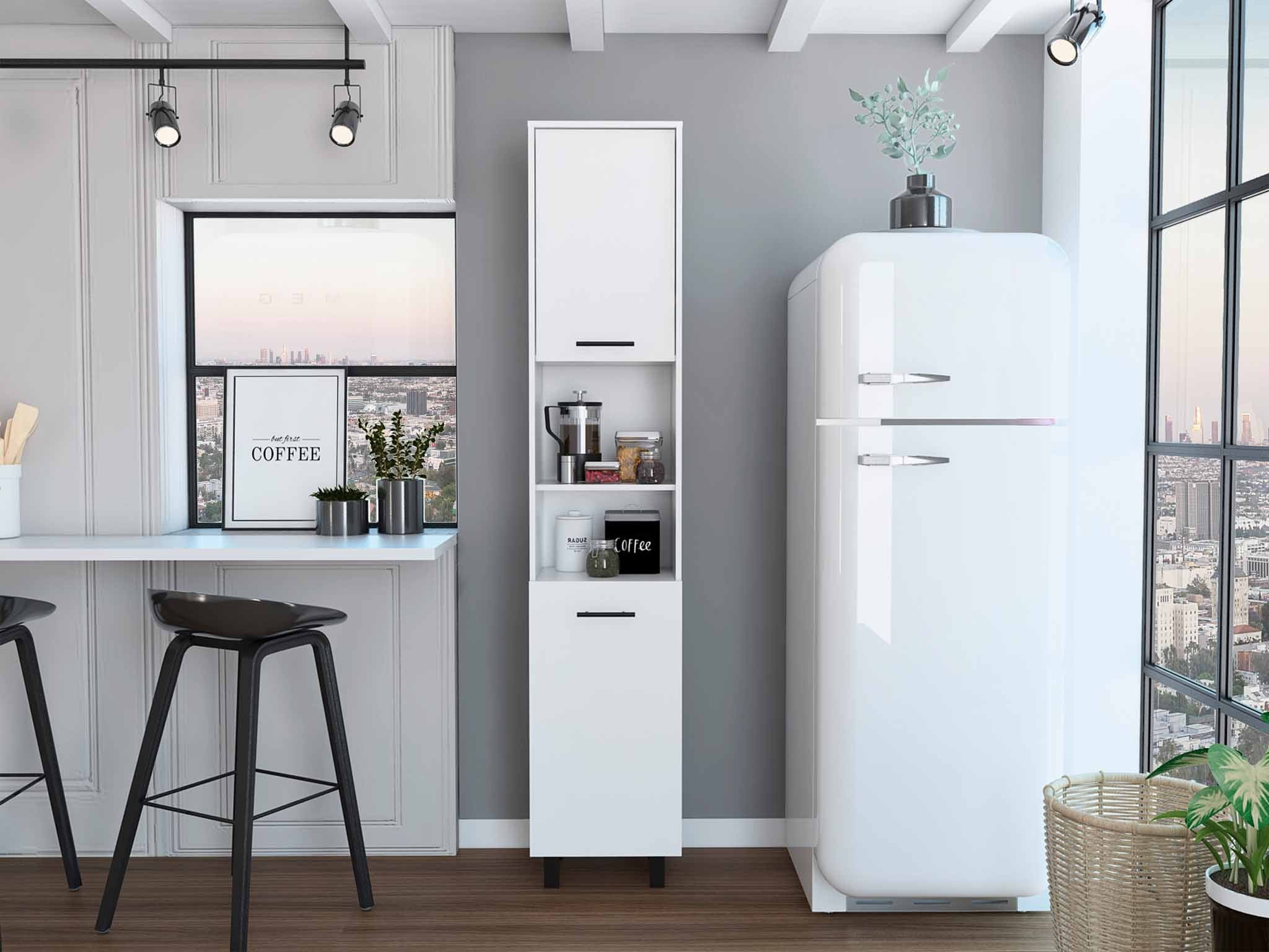 78" Modern White Sleek and Tall Pantry Cabinet