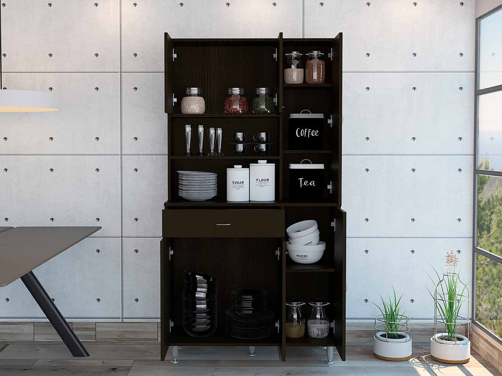 Modern Black Pantry Cabinet with Multiple Storage Shelves - 99fab 