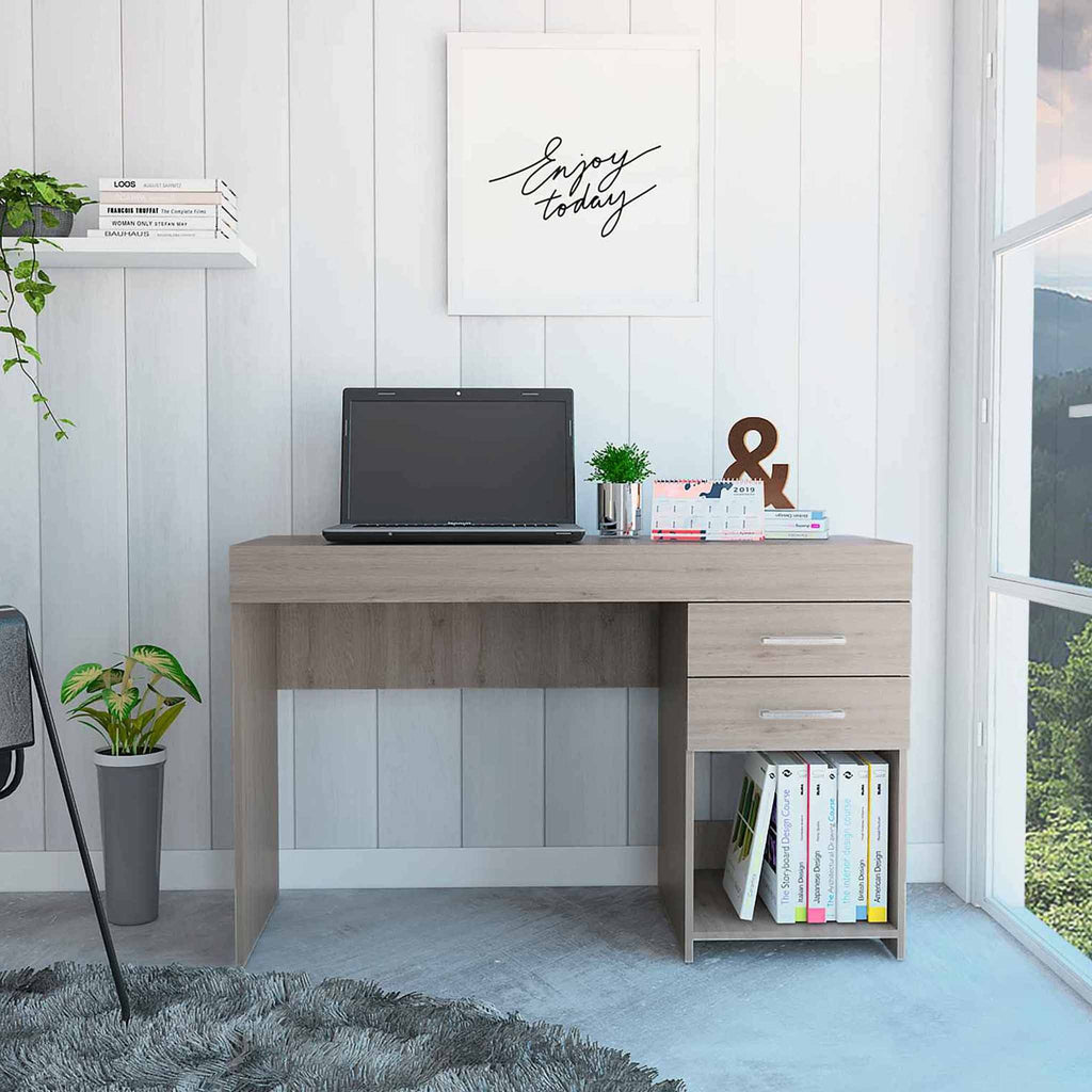 Deon Light Gray Two Drawer Computer Desk - 99fab 