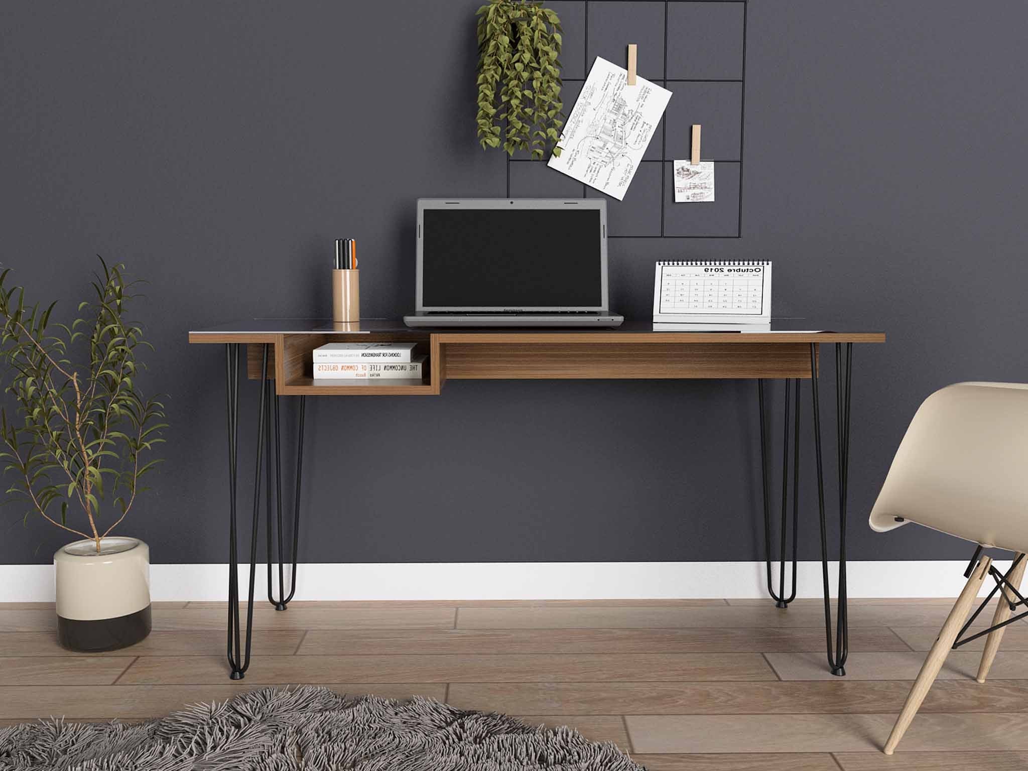 Deco Mahogany and Black Geometric Computer Desk